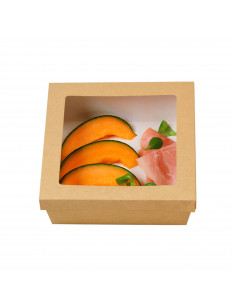 Boîte carton brun + couvercle à fenêtre 200-1500ml